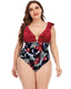 Burgundy V-Neck Ruffle One-Piece Swimsuit