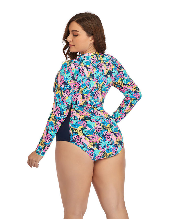 Ocevara - Multicolor High Neckline Zip Long Sleeve One Piece Swimsuit Secondary image