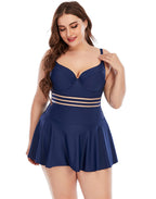 Dark Blue Sweetheart Neckline Skirt One-Piece Swimsuit