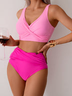 Ocevara - Women's High Waisted Bikini Sets Solid Pleated 2 Piece Swimsuits Sexy Beach Sets with Removable Pads