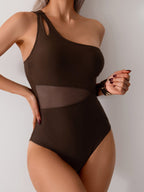 Ocevara - Women's One Piece Swimsuits Tummy Control Mesh Patchwork Bathing Suit One Shoulder Adjustable Straps