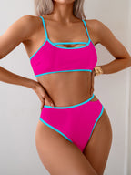 Ocevara - Women's Bikini Sets High Waisted Color Block Swimwear Sexy Cut Out Bathing Suit Sporty Two Piece Swimsuits