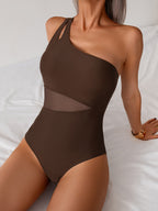 Ocevara - Women's One Piece Swimsuits Tummy Control Mesh Patchwork Bathing Suit One Shoulder Adjustable Straps