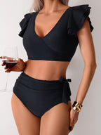 Ocevara - Womens High Waisted Bathing Suits Tummy Control Two Piece Swimsuits Ruffle Bikini Sets Criss Cross Ruched Swimwear