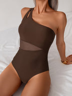 Ocevara - Women's One Piece Swimsuits Tummy Control Mesh Patchwork Bathing Suit One Shoulder Adjustable Straps