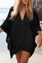 Ocevara - White V-Neck Loose Cover Up