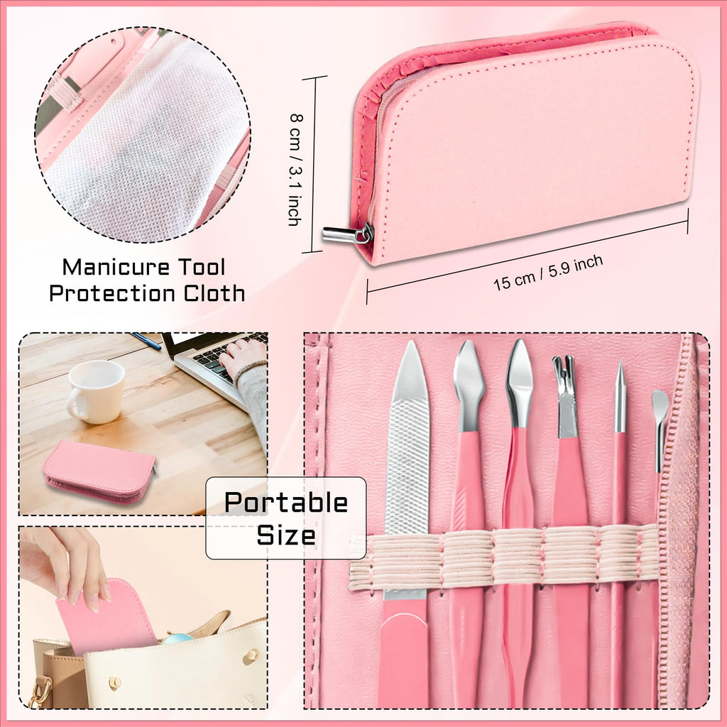 Manicure Pedicure Set, 12 Pcs Nail Care Kit for Women, Mens Nail Grooming Kit, Manicure & Pedicure Tools & Accessories, Pink Nail Kit Manicure Set Luxury Leather Case for Home Salon Use