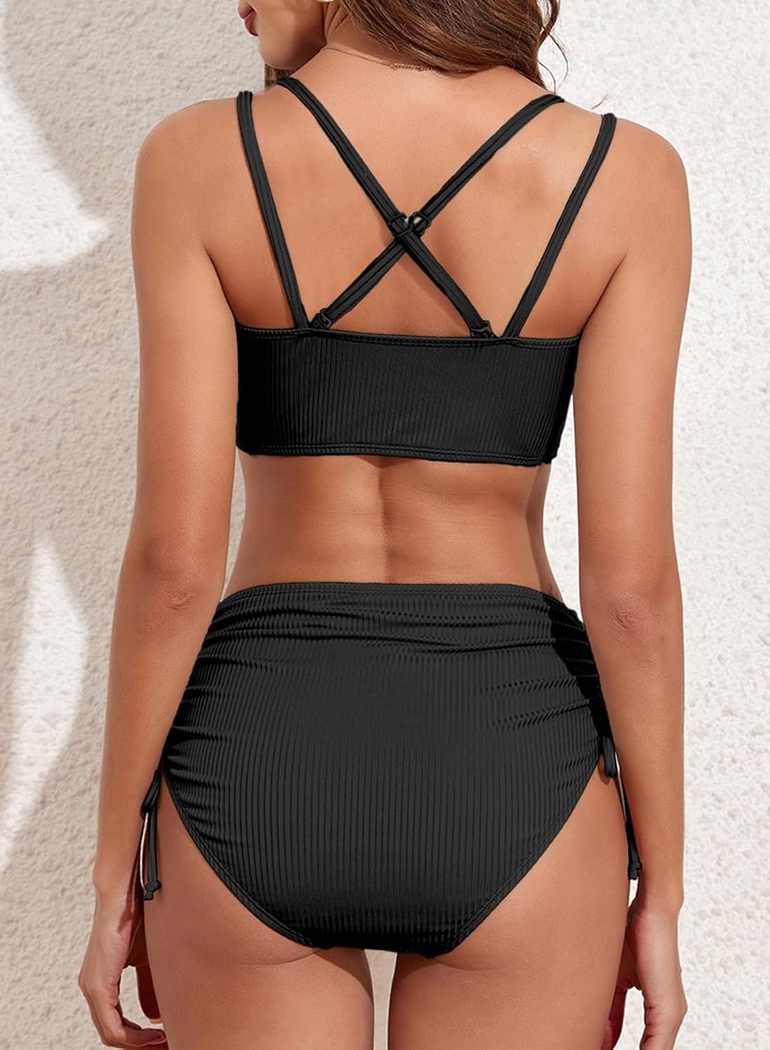 Ocevara - Women's Bikini Sets Two Piece Swimsuit V Neck High Waisted Ruched Tummy Control Bathing Suit Secondary image