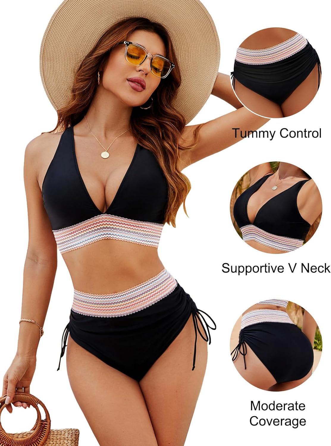 Ocevara Ocevara - High Waisted Tummy Control Color Block Bikini Sets - image 7