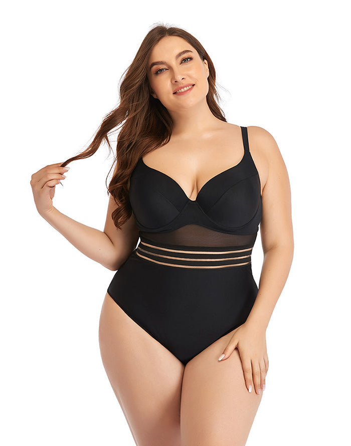 Black Sweetheart Neckline Hollow One-Piece Swimsuit