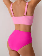 Ocevara - Women's High Waisted Bikini Sets Solid Pleated 2 Piece Swimsuits Sexy Beach Sets with Removable Pads