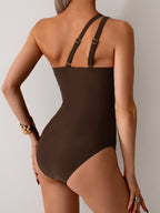 Ocevara - Women's One Piece Swimsuits Tummy Control Mesh Patchwork Bathing Suit One Shoulder Adjustable Straps