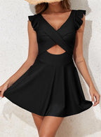 Ocevara - Women's One Piece Swimsuit Ruffle Cutout Swimdress Tummy Control V Neck Wrap Swimwear