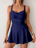 Ocevara - Women's Twisted Ruched Swim Dress Slit Strap Tankini Swimsuit