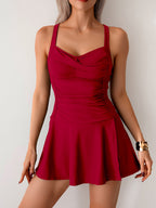 Ocevara - Women's Twisted Ruched Swim Dress Slit Strap Tankini Swimsuit