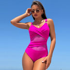 Ocevara - Women's One Piece Swimsuit Sexy Mesh Sheer Tummy Control Bathing Suit Cross Twist Front Swimwear