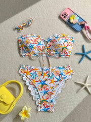 Leaf Print Flounce Halter Tie Front Bikini Set
