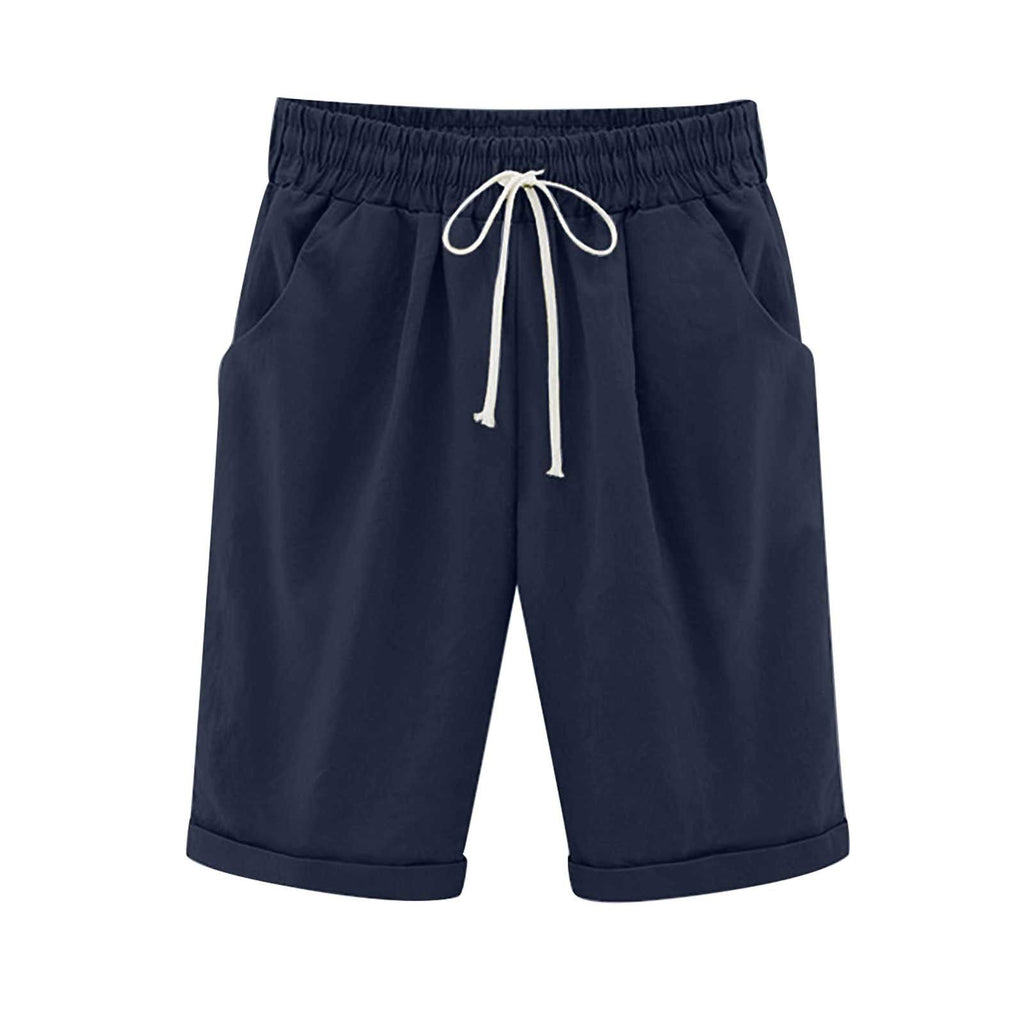 Ocevara - Women's Elastic Waist Knee Length Casual Cotton Bermuda Shorts with Drawstring