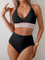 Ocevara - Two Piece High Waisted Bikini Sets Tummy Control Color Block Suspender Swimwear