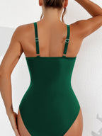 Ocevara - Women Plus Size One Piece Swimsuit V Neck Mesh Sheer Tummy Control Bathing Suit