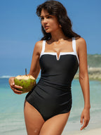 Ocevara - Women's One Piece Swimsuits Color Block Slimming Tummy Control Bathing Suit V Vired Full Coverage Swimwear