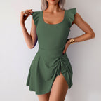 Ocevara - Women One Piece Swim Dress Tummy Control Swimsuit Slimming Ruffle Side Tie Kont Swimdress Bathing Suit