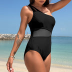 Ocevara - Women's One Piece Swimsuits Tummy Control Mesh Patchwork Bathing Suit One Shoulder Adjustable Straps