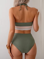Ocevara - Two Piece High Waisted Bikini Sets Tummy Control Color Block Suspender Swimwear