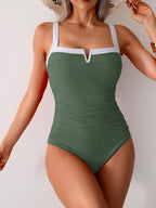 Ocevara - Women's One Piece Swimsuits Color Block Slimming Tummy Control Bathing Suit V Vired Full Coverage Swimwear