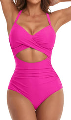 Ocevara - Women's One Piece Swimsuits Tummy Control Cutout High Waisted Bathing Suit Wrap Tie Back