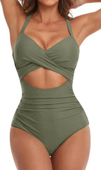 Ocevara - Women's One Piece Swimsuits Tummy Control Cutout High Waisted Bathing Suit Wrap Tie Back