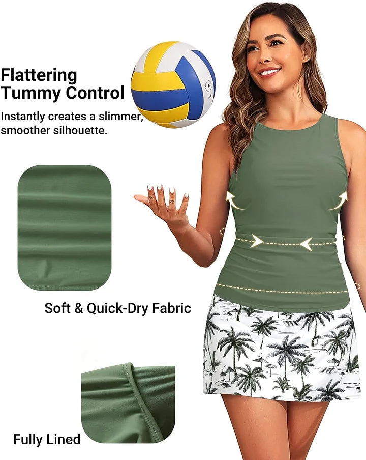 Ocevara Women's Tankini Swimsuits with Skirt - Two Piece Tummy Control Bathing Suits High Neck Swimwear - image 4