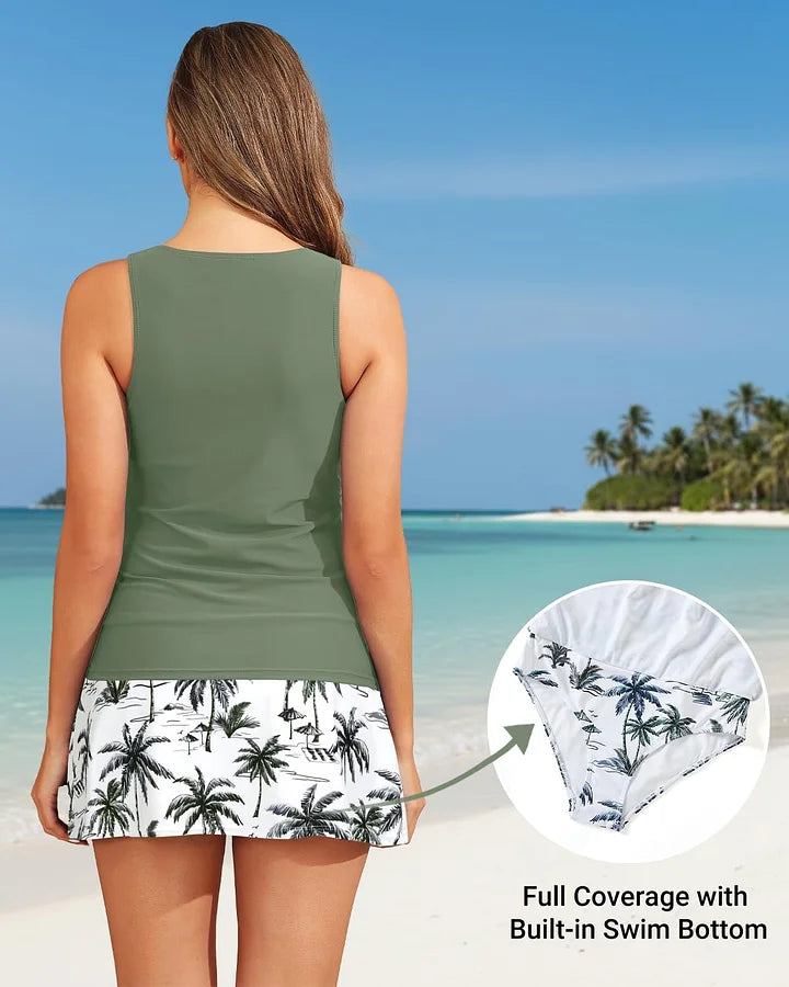 Ocevara Women's Tankini Swimsuits with Skirt - Two Piece Tummy Control Bathing Suits High Neck Swimwear - image 2