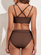 Ocevara - Women's Bikini Sets Two Piece Swimsuit V Neck High Waisted Ruched Tummy Control Bathing Suit