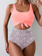 Ocevara - Women's One Piece Swimsuit Tummy Control Slimming Bathing Suit Cutout Tie Knot Swimwear