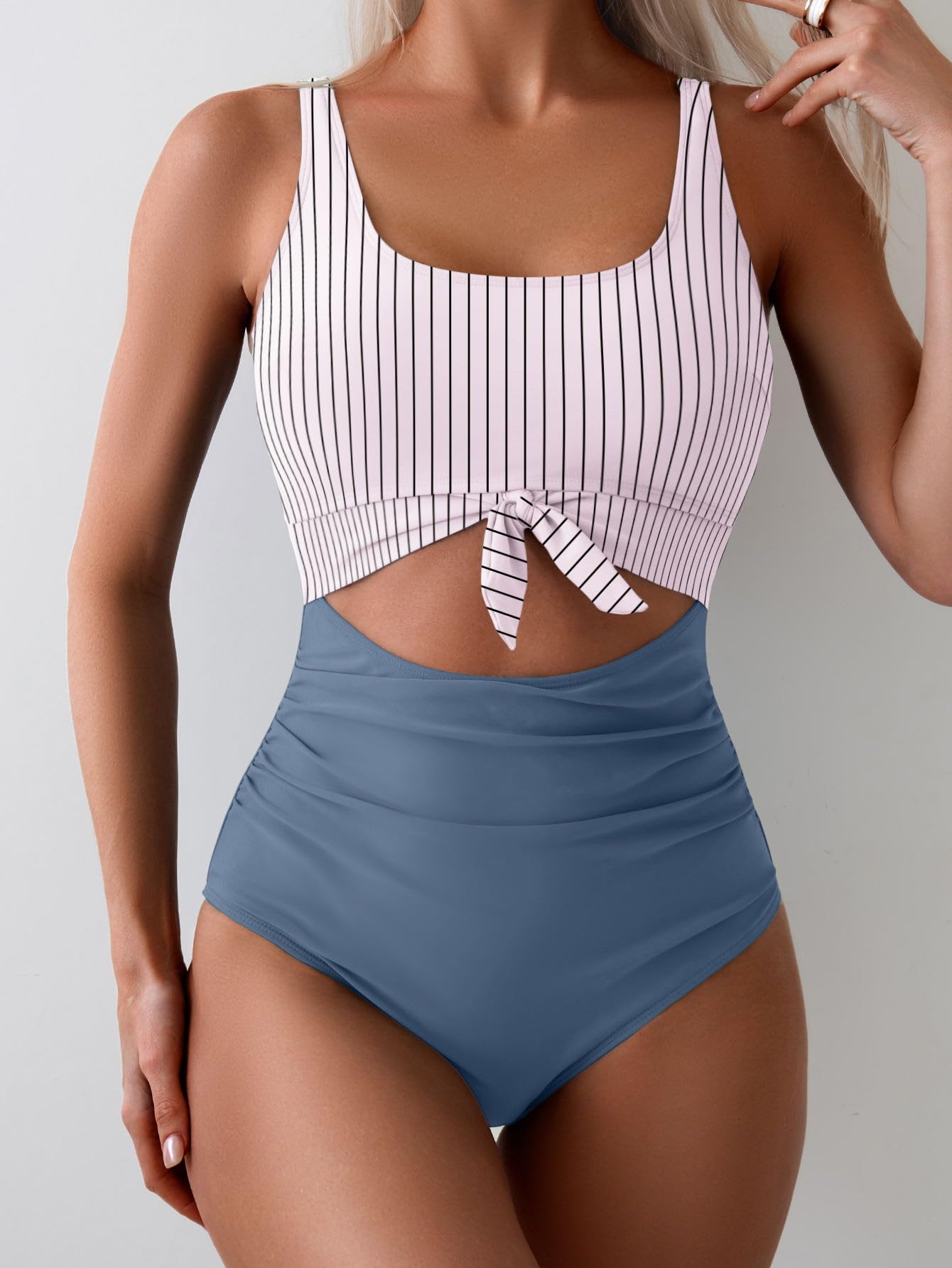 Ocevara - Women's One Piece Swimsuit Tummy Control Slimming Bathing Suit Cutout Tie Knot Swimwear