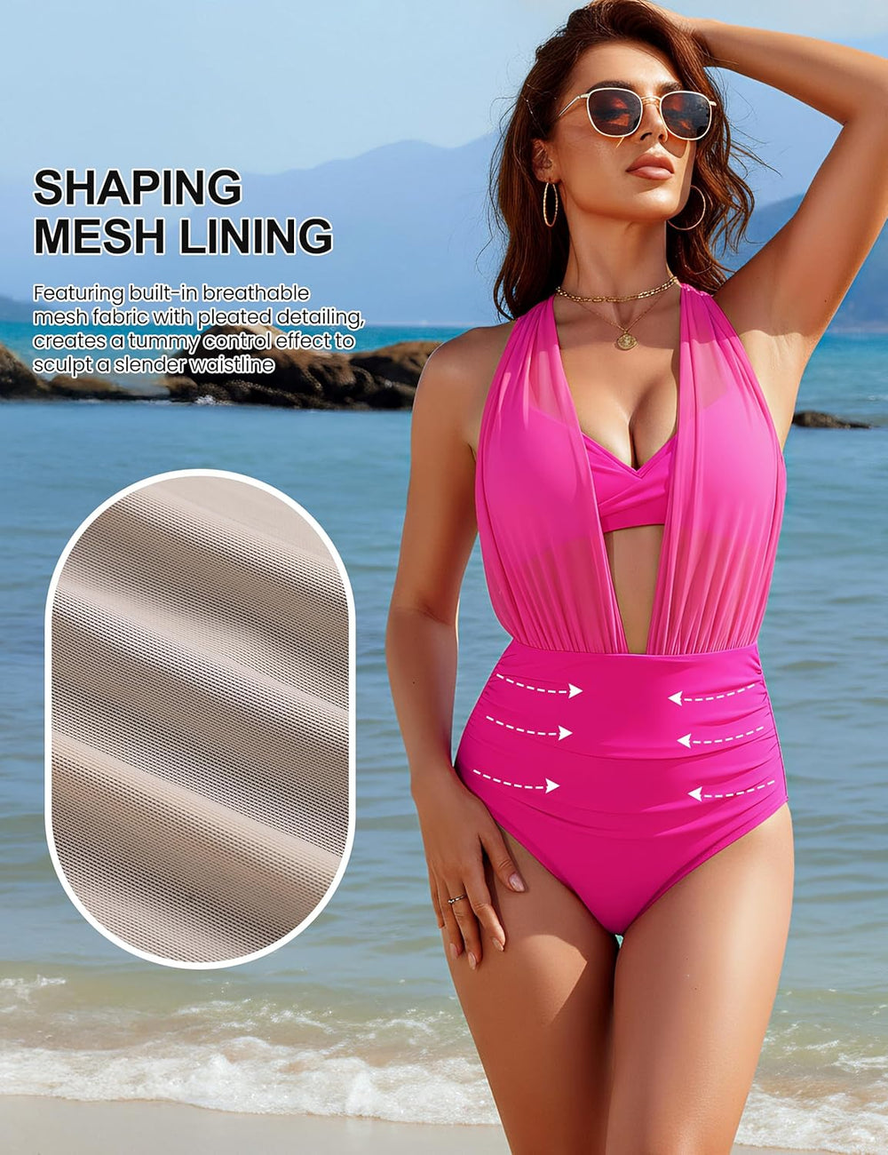 High Waisted Tummy Control Mesh Bikini Set