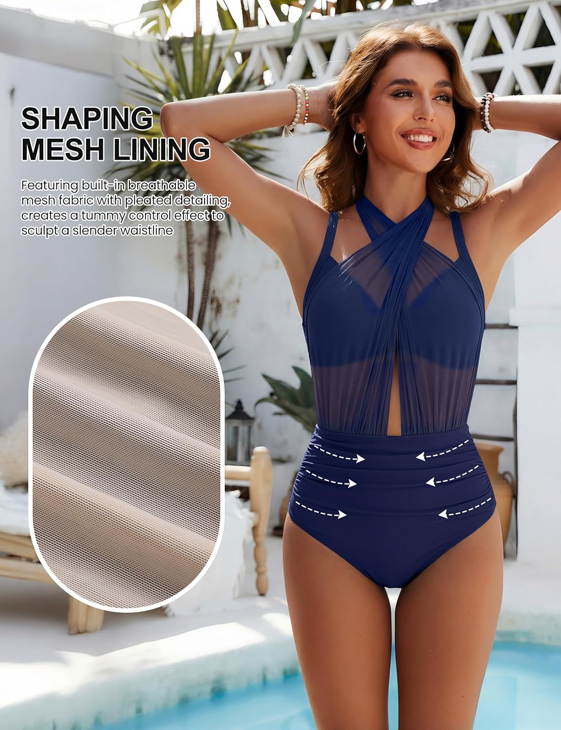 High Waisted Tummy Control Mesh Bikini Set