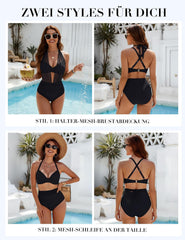 High Waisted Tummy Control Mesh Bikini Set