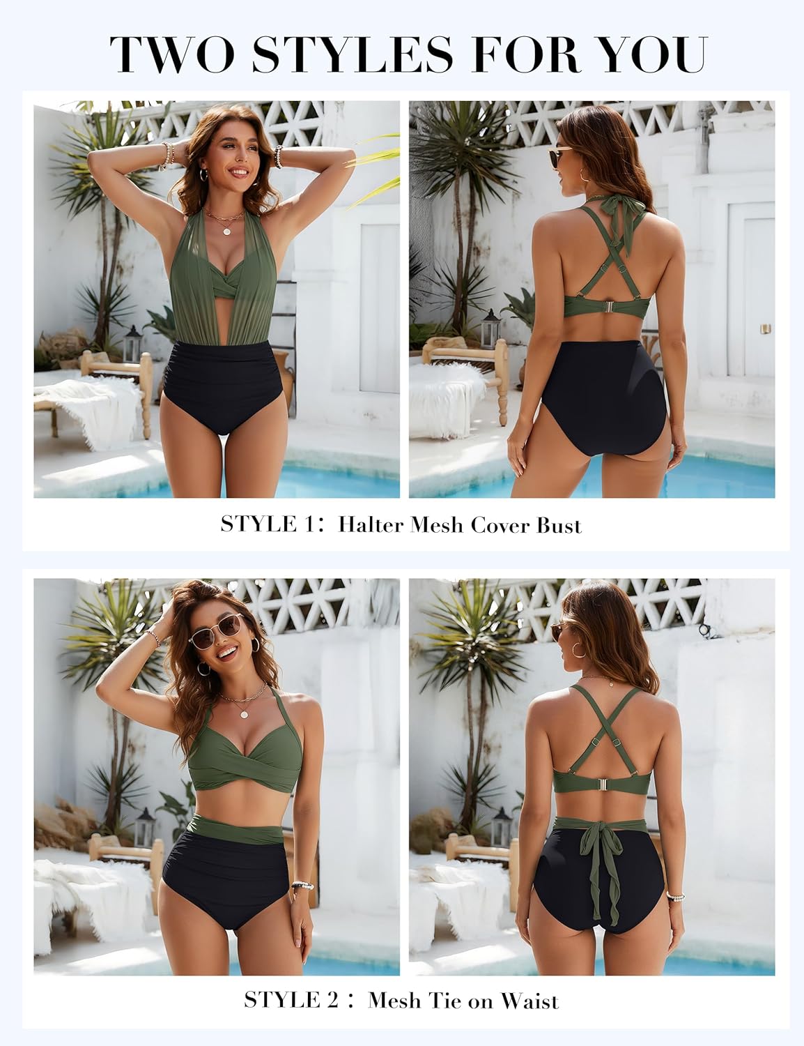 High Waisted Tummy Control Mesh Bikini Set