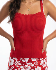 Mid Waisted Floral Print Red Tankini Set