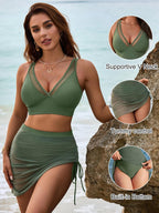 Ocevara - Womens Swim Skirt High Waisted Bikini Sets Tummy Control Swimsuits Mesh Sarong Wraps Bathing Suits