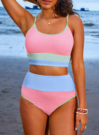 Ocevara - Women 2 Piece Bikini Set High Waisted Color Block Swimsuit Beach Scrunch Ribbed Bathing Suit