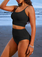 Ocevara - Women 2 Piece Bikini Set High Waisted Color Block Swimsuit Beach Scrunch Ribbed Bathing Suit