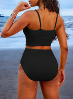 Ocevara - Women 2 Piece Bikini Set High Waisted Color Block Swimsuit Beach Scrunch Ribbed Bathing Suit