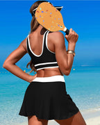 Ocevara - High Waisted Bikini Sets Tummy Control Swim Skirt Two Piece Swim Suit Tummy Control Color Block Bathing Suit