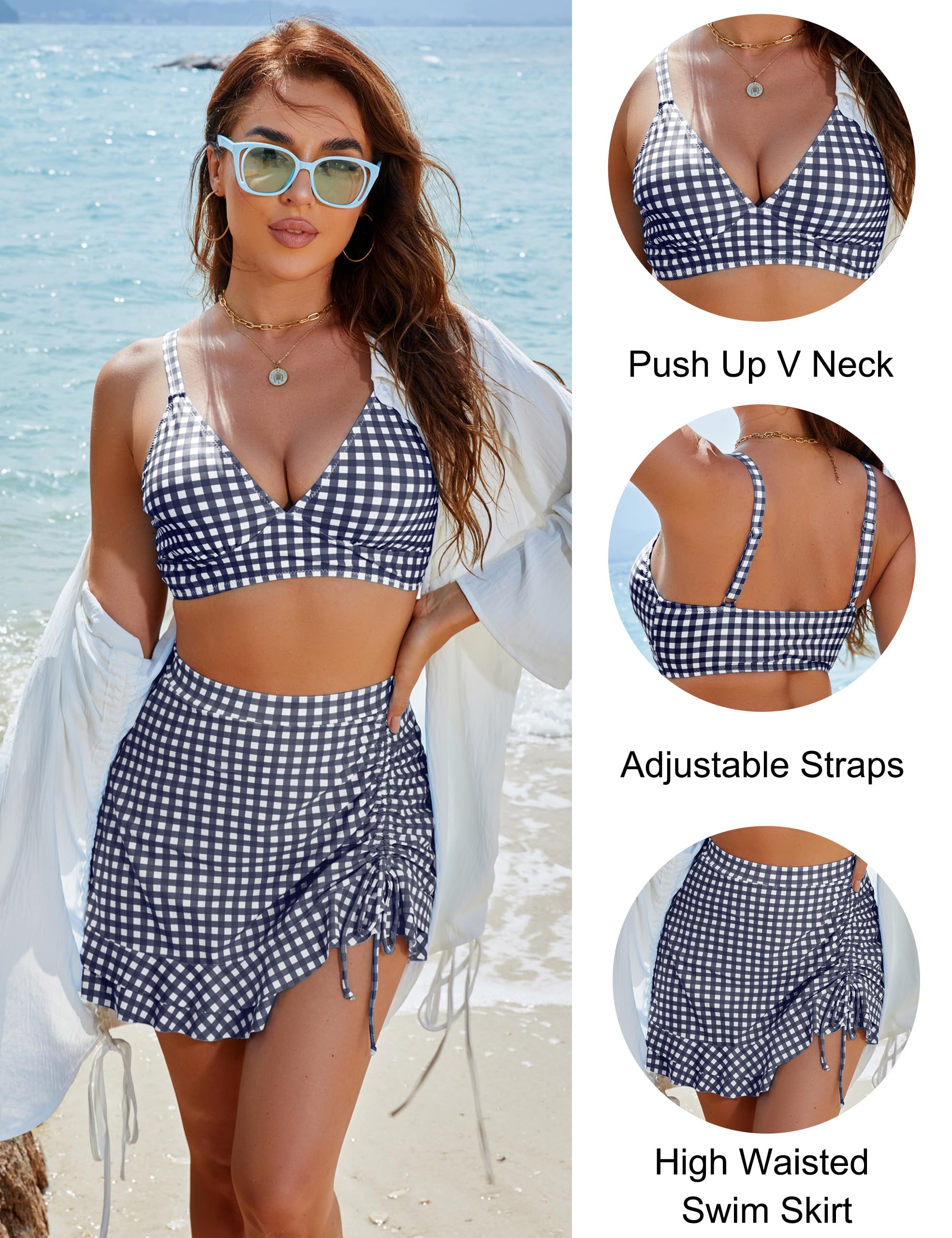 Ocevara - Women's High Waisted Bikini Sets Tummy Control Swim Skirt Two Piece Swim Suit