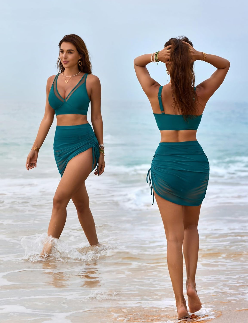 Ocevara - Womens Swim Skirt High Waisted Bikini Sets Tummy Control Swimsuits Mesh Sarong Wraps Bathing Suits