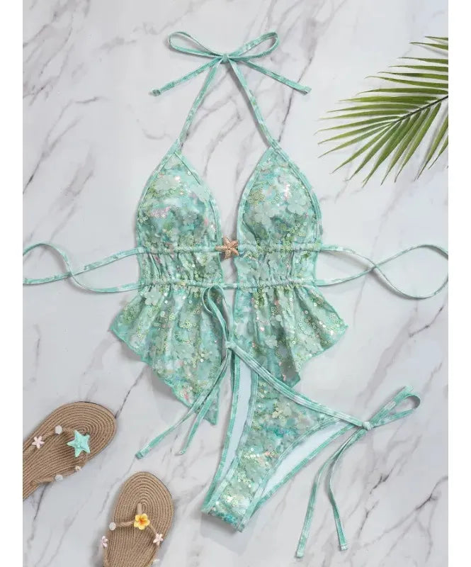 Floral Print Halter Bikini Set