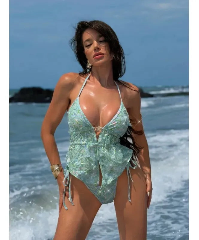 Floral Print Halter Bikini Set